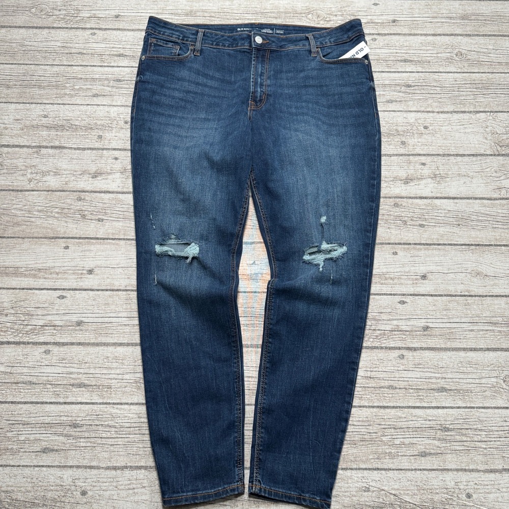 NEW Old Navy Jeans Women's 18 Blue Rockstar Super Skinny Mid Rise Fit Distressed